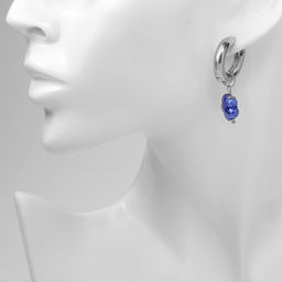 Серьги со съёмным элементом Трансформер цветок, цвет бело-синий в серебре - Qf фото 4