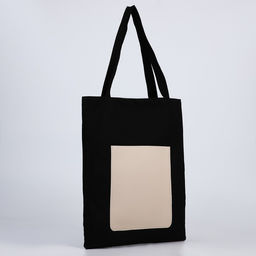 Сумка шопер NAZAMOK, карман кожзам, цвет черный, бежевый, 40*35 см  фото 3