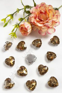 Стразы пришивные 16 мм "Сердечко" (10 шт) SF-3715, светлое золото №3