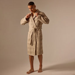 Халат вафельный мужской SL HOME: Chess «Саббиа», размер L, хлопок 100%, коричневый