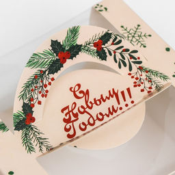 Коробка под бенто-торт с окном Новогодняя с шишками, 14 х 14 х 8 см - UPAK LAND фото 9