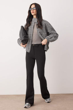 Siyah Wide Leg/Genis Paca Kemer Detayl? Krep Esnek Orme Pantolon TWOAW26PL00040