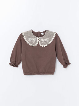 Bisiklet Yaka Uzun Kollu Nak??l? K?z Bebek Sweatshirt ve Tayt 2li Tak?m - Waikiki фото 2