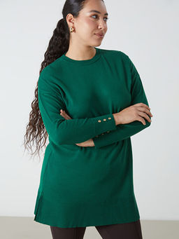 Bisiklet Yaka D?z Uzun Kollu Kad?n Triko Tunik