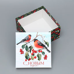 Коробка новогодняя подарочная «Снегири», 16×16×9 см