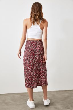 Cok Renkli Y?rtmac Detayl? Cicek Desenli Viskon Kumasl? Midi Dokuma Etek TWOSS20ET0230