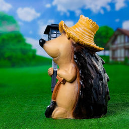 Садовая фигура - фонарь из полистоуна Ёжик с лопатой, 43 см - Хорошие сувениры фото 4