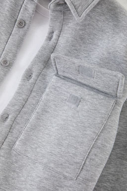Gri Melanj Regular/Normal Kesim Gomlek Yaka Kapakl? Cepli Ici Polarl? Gomlek TMNAW23GO00053