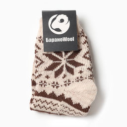 Носки женские новогодние шерстяные, коричневые, размер 25-27