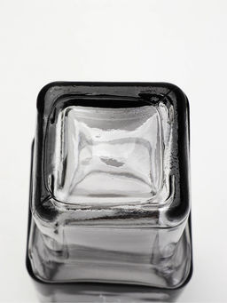 Ваза для цветов стеклянная с деревянной подставкой из темного стекла, 25 х 9 см