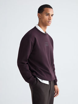 Bisiklet Yaka Bask?l? Erkek Kal?n Sweatshirt