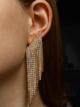 Серьги висячие со стразами Вечное сияние лесенка, белые в золоте - Qf фото 3