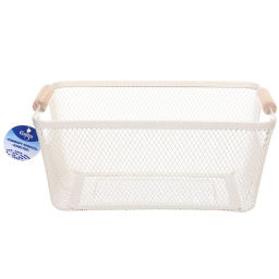 Корзина для хранения металлическая с деревянными ручками "ФАРГО", цвет белый, 20*13*31,5см (лейбл Селфи)