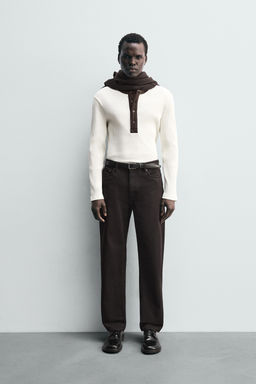 CONTRAST COLLAR RIBBED T-SHIRT