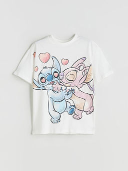 Bisiklet Yaka Stitch ve Angel Bask?l? K?z ?ocuk Ti??rt