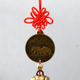 Колокольчик металл Слоны на монете, слоны на колоколе красный узел счастья 5х4х48 см - Simaland фото 3