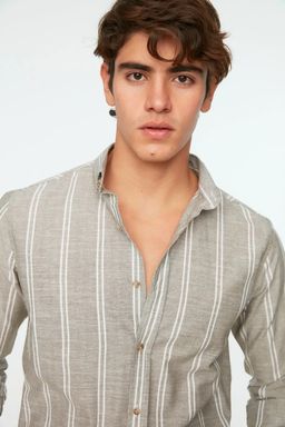 TRENDYOL MAN Beyaz Slim Fit Dugmeli Yaka Ince Cizgili Gomlek TMNSS20GO0092 - Trendyolmilla фото 14