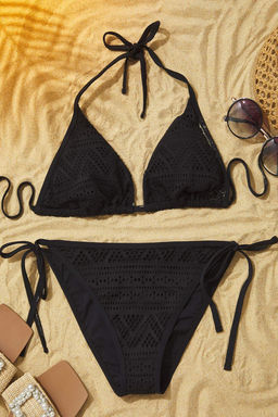 TRENDYOLMILLA Siyah Ucgen Baglamal? Dokulu Regular Bikini Tak?m? TBESS24BT00024 фото 33