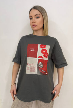 K12472 Футболка OVER SIZE (плотный хлопок) ГРАФИТ