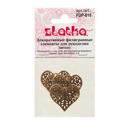 Zlatka Филигранные элементы FDP-018 1.7 см сердце 4 шт СК/Распродажа под золото  фото 3