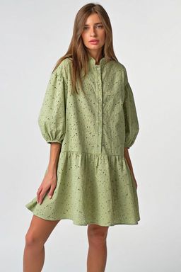 Платье летнее кружевное свободное из хлопка шалфей