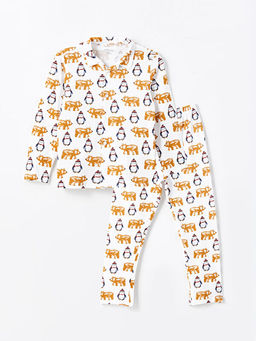 Polo Yaka Bask?l? Erkek ?ocuk Pijama Tak?m?