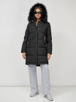 Куртка Бренд Visdeer  ПРЕМИУМ КЛАССА зимняя с мехом ЕНОТА, черного цвета  фото 12