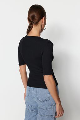 Siyah Fitted/Vucuda Oturan Fitilli Esnek Orme Bluz TWOSS23BZ00025