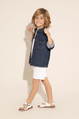 Синяя джинсовая рубашка для мальчика Неожиданная скидка в корзине