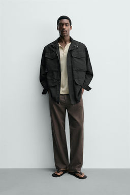 SOBRECAMISA LAVADA BOLSILLOS UTILITY / Negro