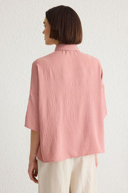 Ac?k Pembe Oversize/Genis Kal?p Fakir Kol Dokuma Gomlek TWOSS20GO0381