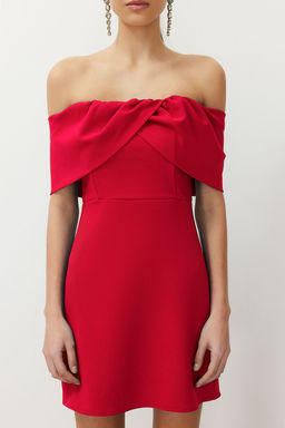 TRENDYOLMILLA Siyah Carmen Yaka Dokuma K?sa Elbise TPRSS24EL00154  фото 4