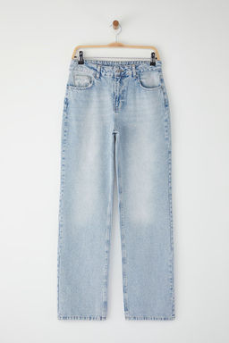 Trendyolmilla Ac?k Mavi More Sustainable Kurdele/Fiyonk Nak?s Detayl? Dusuk Bel Wide Leg Jeans TWOSS25JE00233  фото 6