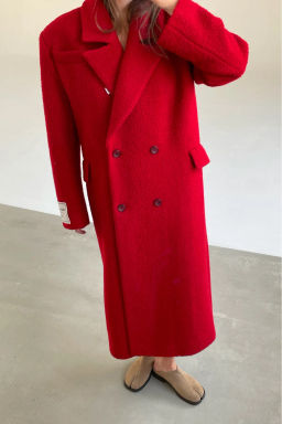 Пальто-макси из вареной шерсти Насыщенный красный - Erist store фото 4
