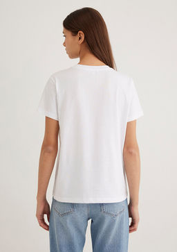 K?rm?z? Miav Bask?l? Beyaz Tisort - Mavi фото 4