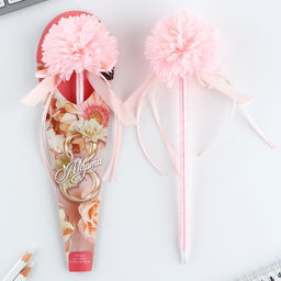 Ручка прикол, шариковая, синяя паста, 1.0 мм 8 марта: Хризантема с лентами