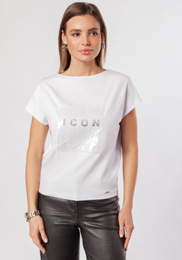 Футболка из премиального хлопка с принтом пайетками - Vilatte фото 6