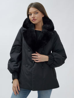 Полупальто зимнее женское с норкой люкс класса черного цвета 8632Ch - Mtforce фото 22