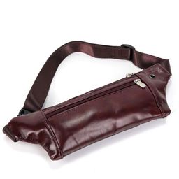 Мужская плоская кожаная поясная сумка 011 Бордо