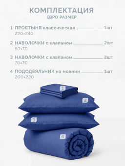 Постельное белье Моноспейс Евро + 4 наволочки, темно-синий - Ecotex фото 5