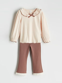 Bebe Yaka F?rf?rl? K?z Bebek Bluz ve Tayt Pantolon