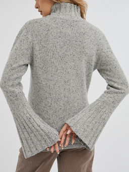 серая меланжевая водолазка с воротником стойкой и с расклешенными рукавами - Glenfield фото 11