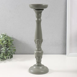 Деревянный подсвечник на 1 свечу «Колонна цветочная», серый, 10×10×37 см