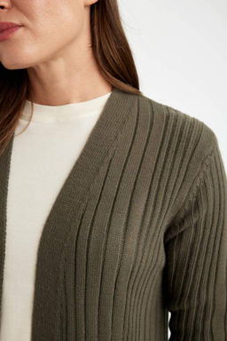 Кардиган-туника стандартного кроя с шалевым воротником и трикотажем - Defacto фото 5