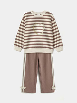 Bask?l? K?z Bebek Sweatshirt ve E?ofman Alt?