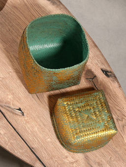 Корзинка плетёная «Голден», 20×20×26 см, голубая