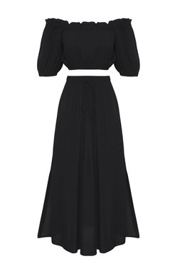 Plaj Giyim Siyah Dokuma Midi Yuksek Bel Bluz-Etek Tak?m TBESS25AU00080 - Trendyolmilla фото 5