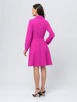 Платье цвета фуксии длины мини с длинными рукавами - 1001dress фото 3