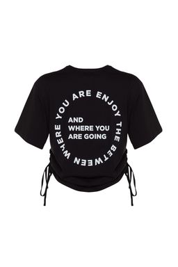 TRENDYOLMILLA Beyaz %100 Pamuk S?rt Bask?l? Buzgulu Oversize/Genis Kesim Bisiklet Yaka T-Shirt TWOSS23TS00150  фото 11