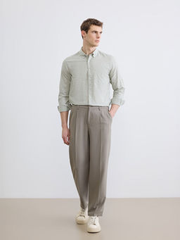 Regular Fit ?izgili Erkek Keten Kar???ml? G?mlek